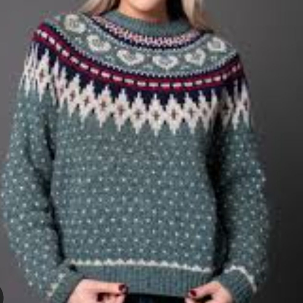 Woolrich Wool Teal Patterned Women's Sweater Size Large